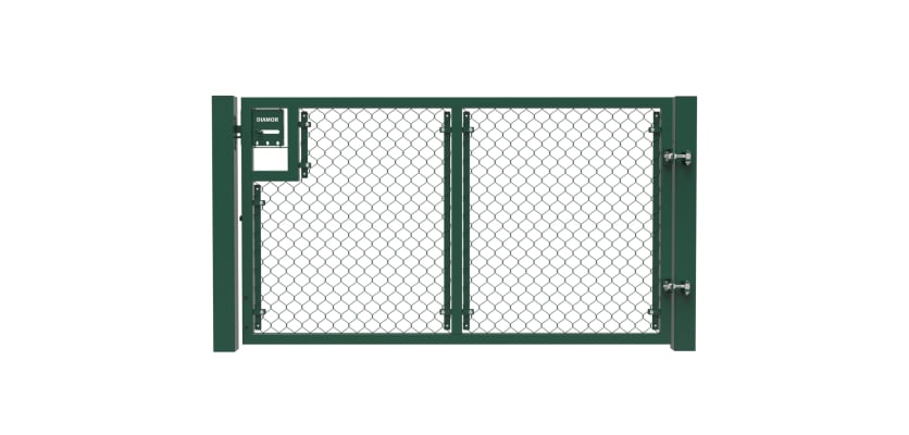 Green 1.5m High Chain Link Single Leaf Gate Kit with additional vertical support