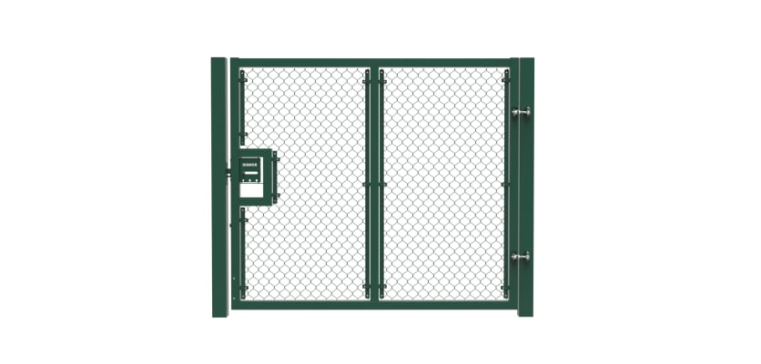 Green 1.8m High Chain Link Single Leaf Gate Kit with vertical support