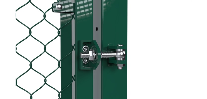 Green gate with Locinox Bolt On HD-4D Adjustable Hinges