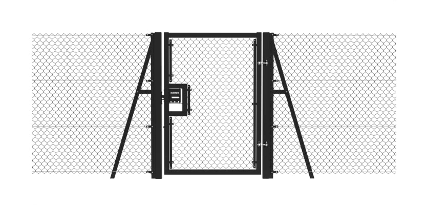 Black 1.8m High Chain Link Single Leaf Gate Kit with strainer posts