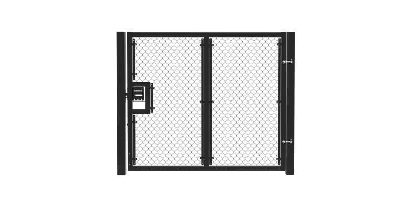Black 1.8m High Chain Link Single Leaf Gate Kit with vertical support
