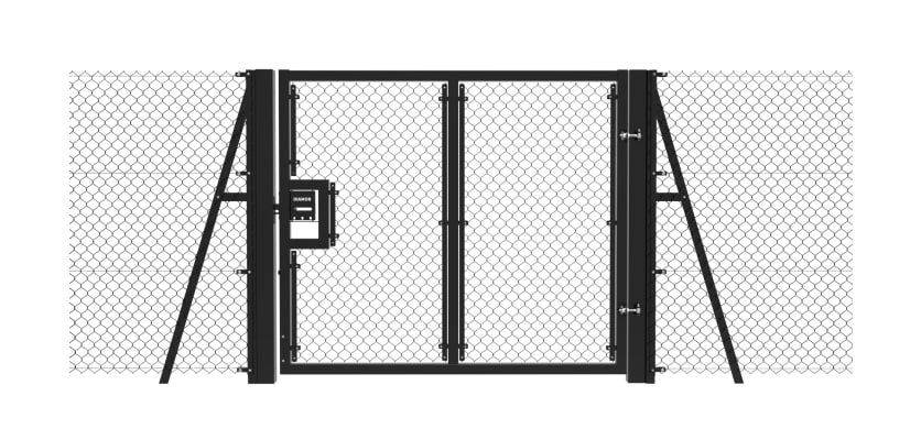 Black 2.4m High Chain Link Single Leaf Gate Kit with vertical support and strainer posts