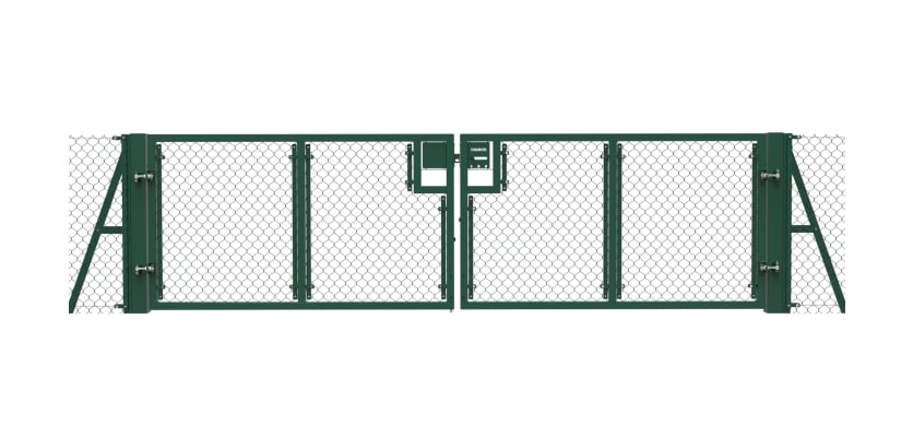  Green 0.9m High Chain Link Double Leaf Gate Kit with vertical supports and strainer posts
