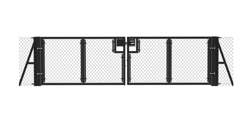 Black  0.9m High Chain Link Double Leaf Gate Kit with vertical supports and strainer posts