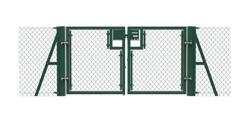 Green 1.2m High Chain Link Double Leaf Gate Kit with strainer posts