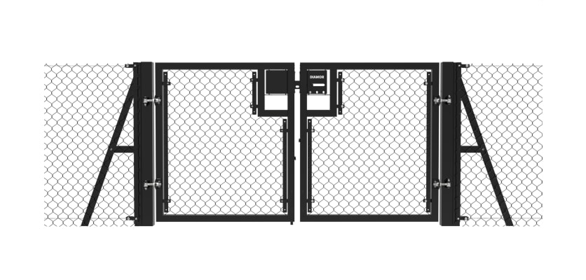 Black 1.5m High Chain Link Double Leaf Gate Kit with strainer posts