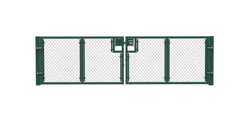 Green 1.5m High Chain Link Double Leaf Gate Kit with vertical support