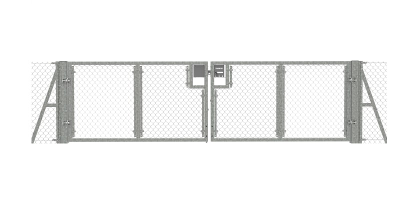 Galvanised 1.5m High Chain Link Double Leaf Gate Kit with vertical support and strainer posts