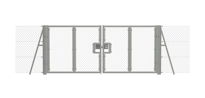 Galvanised 1.8m High Chain Link Double Leaf Gate Kit with vertical supports and end strainer posts