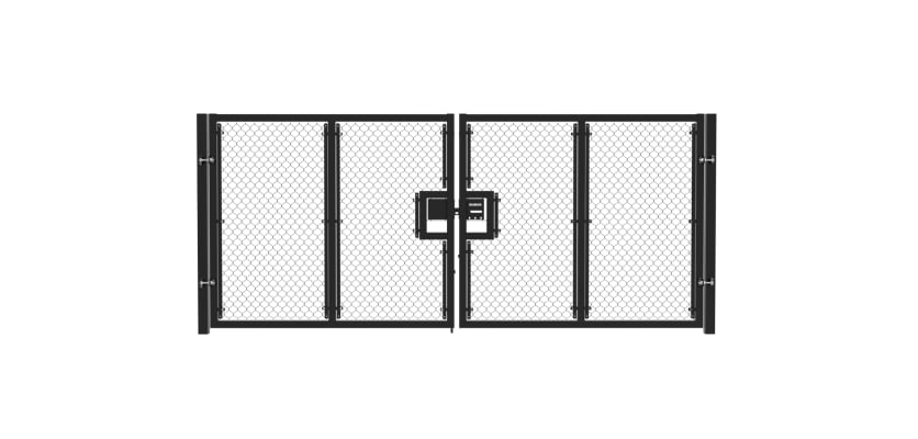 Black 1.8m High Chain Link Double Leaf Gate Kit with vertical supports 