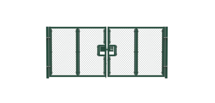 Green 2.4m High Chain Link Double Leaf Gate Kit with vertical supports