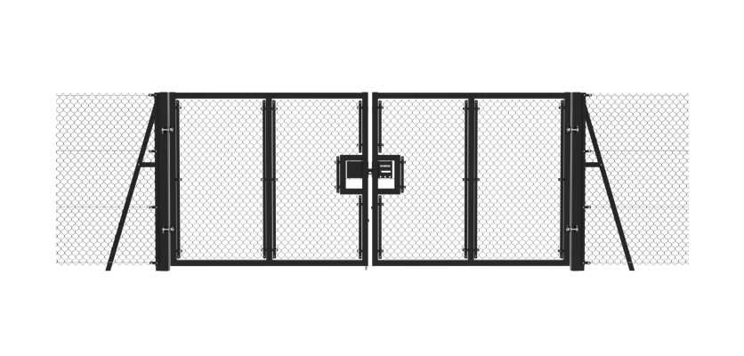Black 2.4m High Chain Link Double Leaf Gate Kit with vertical supports and end strainer posts