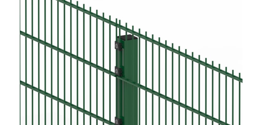 Close up of green 868 twin mesh panel with clip fixings 