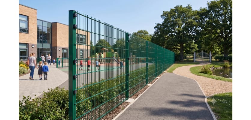 656 green twin mesh fencing installed outside school