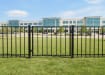 OldStead Welded Commercial 2 Rail Flat Top Walk Gate installed around commercial estate