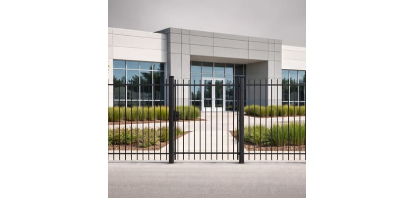 Sturdy OldStead Welded Commercial 2 Rail Walk Gate, 4 feet wide and 70 inches high, designed for durability and security.