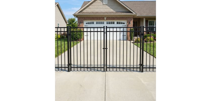 OldStead Welded Residential 3 Rail Flat Top Drive Gate installed outside property