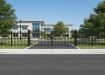OldStead Rackable Commercial 3 Rail Spear Top Drive Gate installed outside commercial property