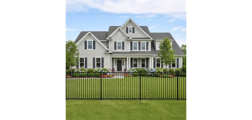 OldStead Welded Residential Flat Top Fencing installed in the front yard of a family home