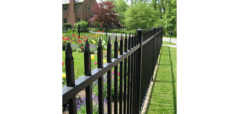 Close up of OldStead Welded Residential 46" 2 Rail Spear Top Fencing 