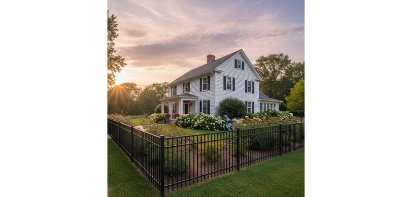 OldStead Rackable Residential 46" 3 Rail Flat Top Fencing installed around large house