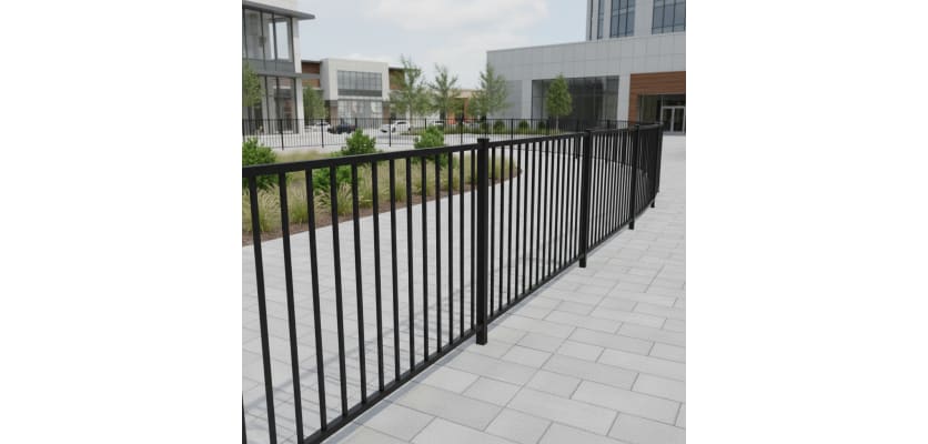 OldStead Welded Commercial 46" 2 Rail Flat Top Fencing outside shopping mall