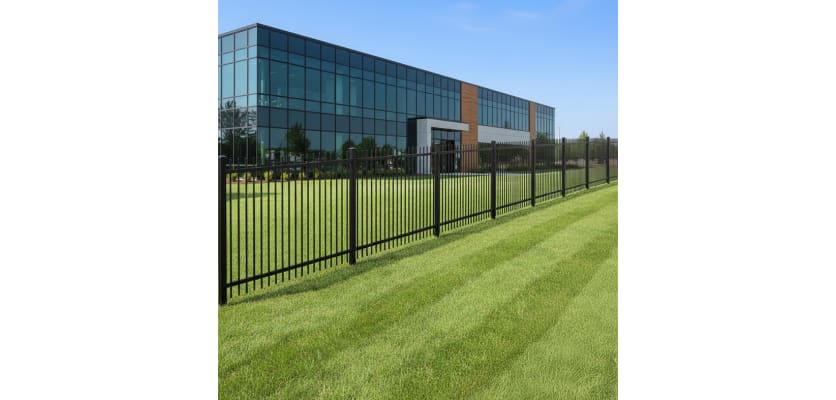 OldStead Welded Commercial 70" 2 Rail Extended Top Fencing installed around office space. 