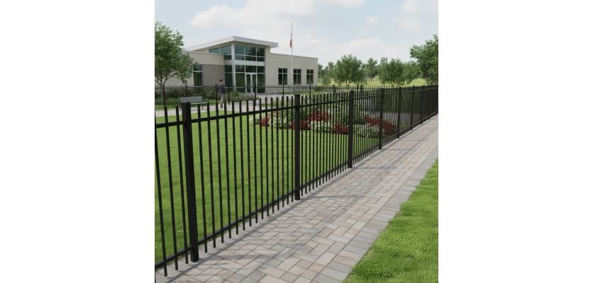 OldStead Welded Commercial 70" 2 Rail Extended Top Fencing installed around property. 