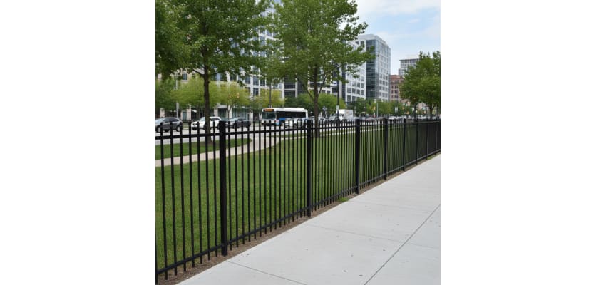 OldStead Welded Commercial 70" 2 Rail Spear Top Fencing installed around park