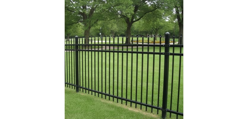 OldStead Rackable Commercial 58" 3 Rail Spear Top Fencing installed in park