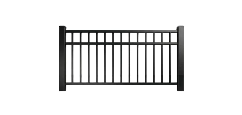 A 6' Wide × 48" High Aluminum Rackable Residential 3-Rail Flat Top Fence Panel
