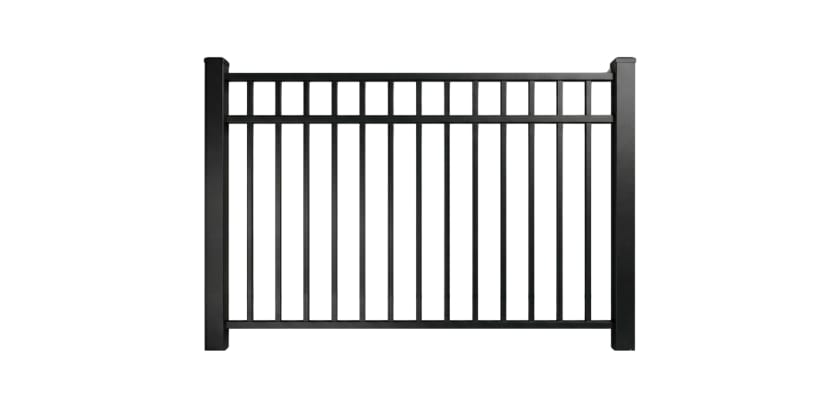 A 6' Wide × 54" High Aluminum Rackable Residential 3-Rail Flat Top Fence Panel