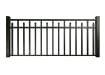 A panel of Aluminum Rackable Commercial 3 Rail Staggered Spear Flat Top Fencing - 6' Wide × 48" High