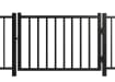 A 4' Wide × 36" High Aluminum Residential 2-Rail Flat Top Walk Gate with matching side fence panels.