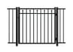 A black Aluminum Residential Walk Gate featuring a 3-rail flat top design with decorative spear-top pickets for a secure yard entry.