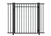 A black Aluminum Residential Walk Gate featuring a 3-rail flat top design with decorative spear-top pickets for a secure yard entry.