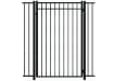 A black Aluminum Residential Walk Gate featuring a 3-rail flat top design with decorative spear-top pickets for a secure yard entry.