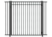 A black Aluminum Residential Walk Gate featuring a 3-rail flat top design with decorative spear-top pickets for a secure yard entry.
