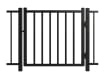 A black Aluminum Residential Walk Gate featuring a 2-rail flat top design with decorative spear-top pickets for a secure yard entry.