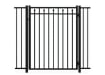 A black Aluminum Residential Walk Gate featuring a 3-rail flat top design with decorative spear-top pickets for a secure yard entry.