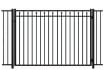 A black Aluminum Residential Walk Gate featuring a 3-rail flat top design with decorative spear-top pickets for a secure yard entry.