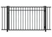 A black Aluminum Residential Walk Gate featuring a 3-rail flat top design with decorative spear-top pickets for a secure yard entry.