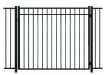 A black Aluminum Residential Walk Gate featuring a 3-rail flat top design with decorative spear-top pickets for a secure yard entry.