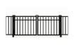 A black Aluminum Residential 3-Rail Staggered Spear Flat Top Drive Gate leaf pair, featuring decorative internal spear finials and a smooth top rail for a secure yard entrance.