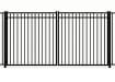 A black Aluminum Residential 3-Rail Staggered Spear Flat Top Drive Gate leaf pair, featuring decorative internal spear finials and a smooth top rail for a secure yard entrance.