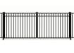 Aluminum Commercial Drive Gate leaf pair featuring a 3-rail staggered spear design and a safe flat top rail for wide-access commercial property entrances.