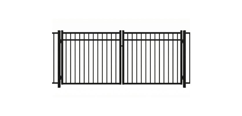 Aluminum Commercial Drive Gate leaf pair featuring a 3-rail design and a safe flat top rail for wide-access commercial property entrances.