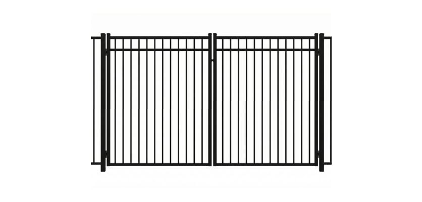 Aluminum Commercial Drive Gate leaf pair featuring a 3-rail design and a safe flat top rail for wide-access commercial property entrances.