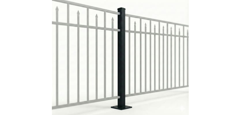 Black Aluminum Commercial Bolt Down Line Post | 36" Fence