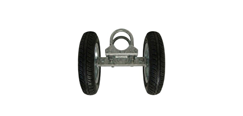 Double wheel assembly for chain link fencing and gates